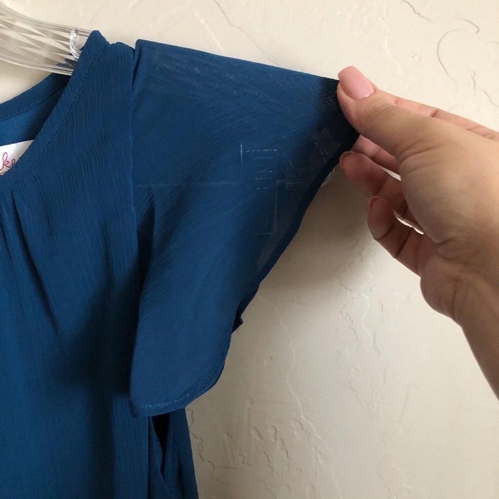 Parker Blue Asymmetrical Ruffle Mini Dress - Picture 10 of 12